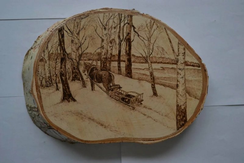Пирография на спиле дерева