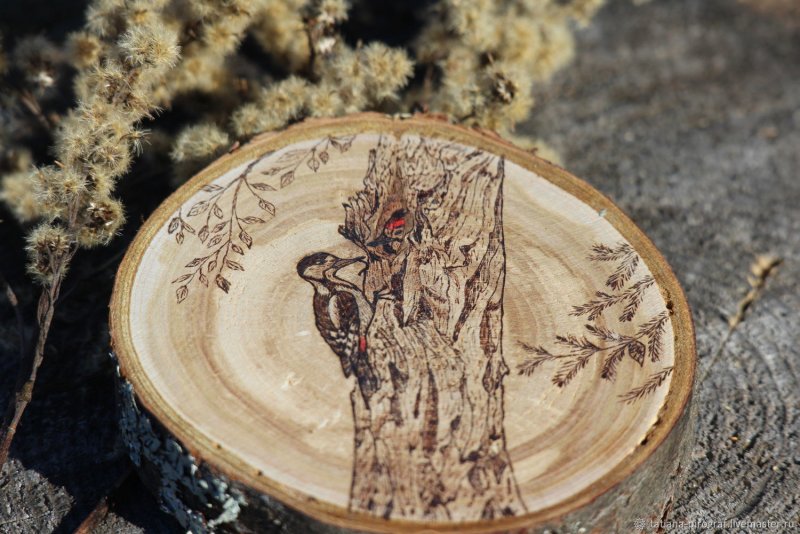 Пирография на срезе дерева