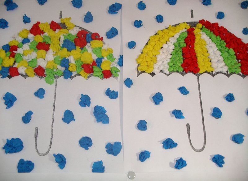 Аппликация цветные зонтики