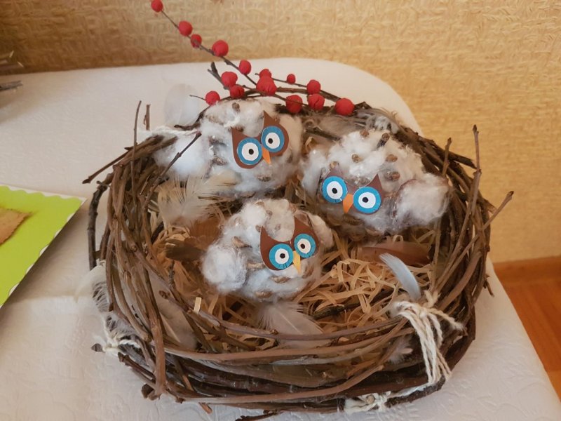Поделка гнездо с птичками