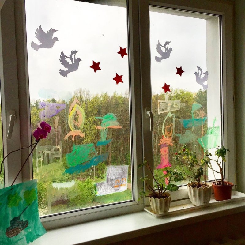Весеннее окно в детском саду и огорд