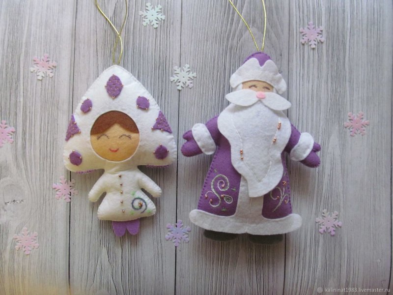 Новогодние игрушки из фетра дед Мороз и Снегурочка