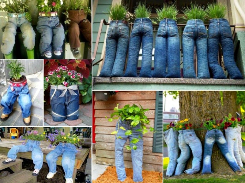 Горшки для цветов из джинсов