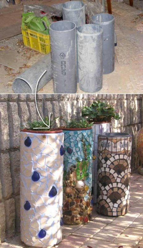 Декор из пластиковых труб для сада