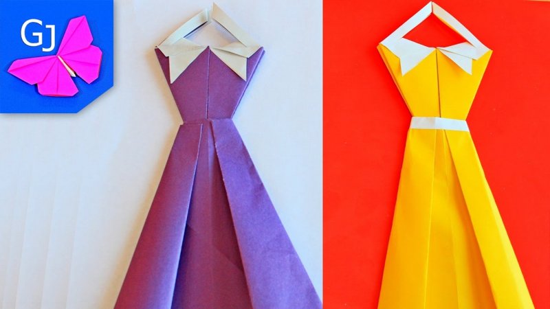 Платье из оригами для открытки