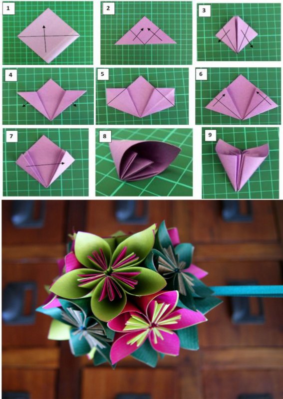 Цветы из бумаги оригами простые схемы пошагово
