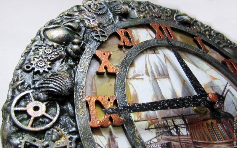 Настенные деревянные часы в стиле стимпанк