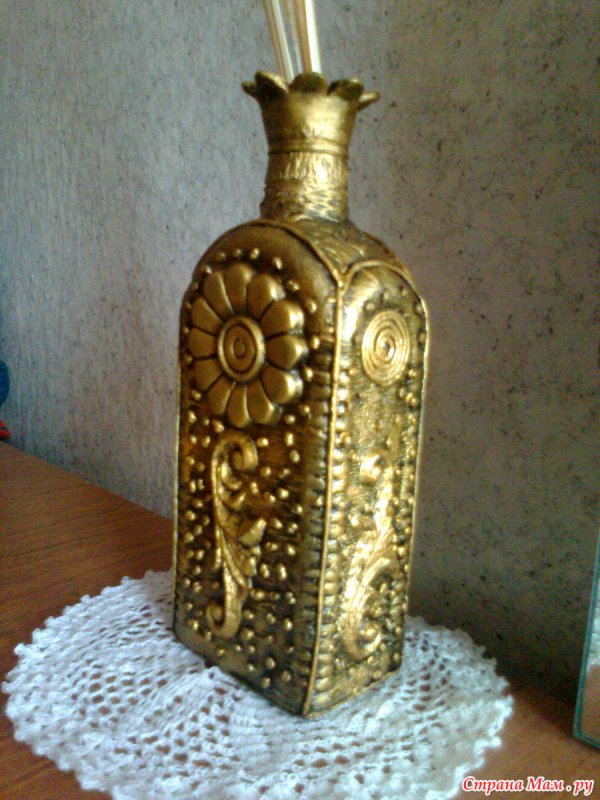 Декор бутылок макаронными изделиями