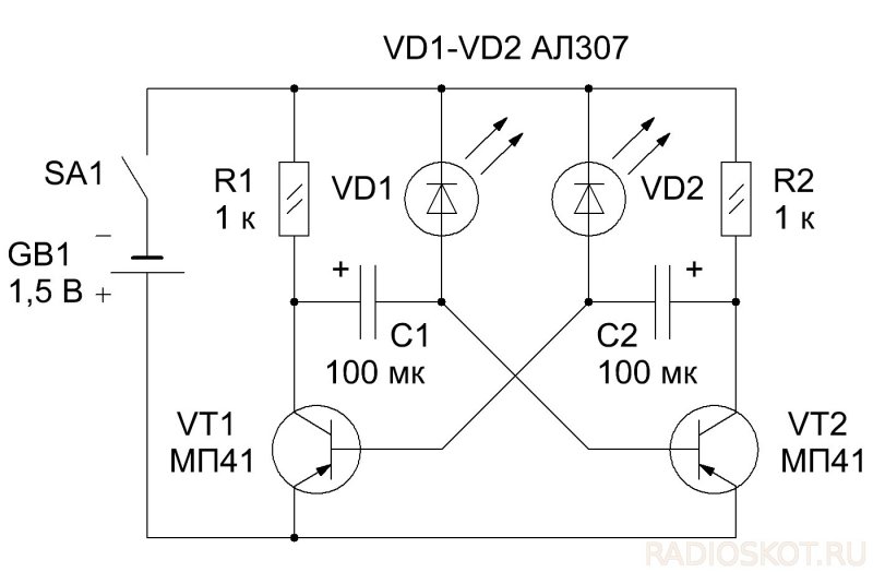Схема симметричного транзисторного мультивибратора