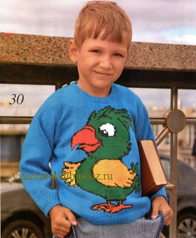Вязаный свитер для мальчика с рисунком