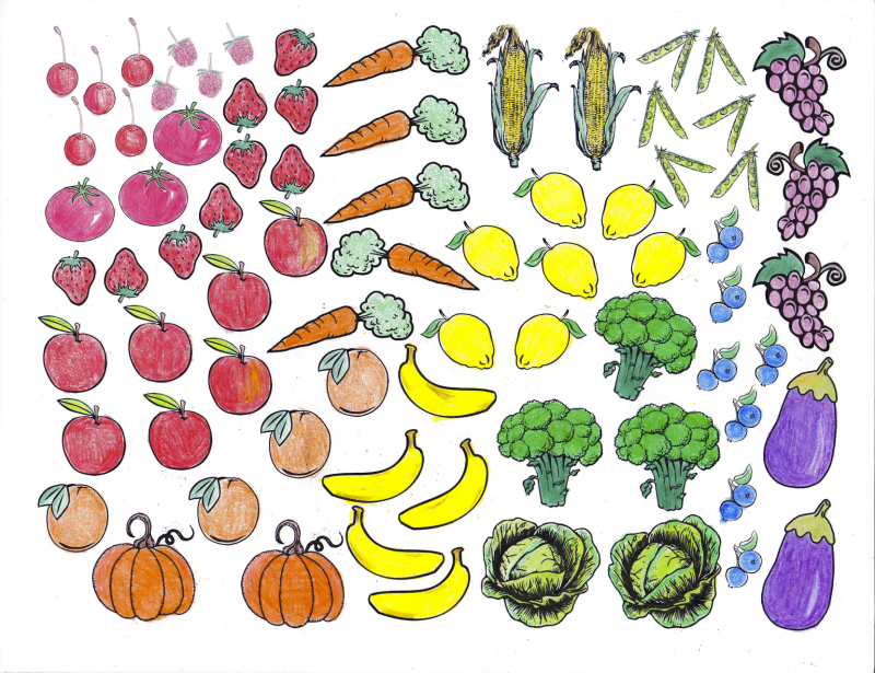 Распечатка овощей и фруктов