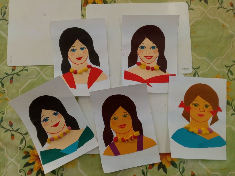 Аппликация портрет мамы из цветной бумаги