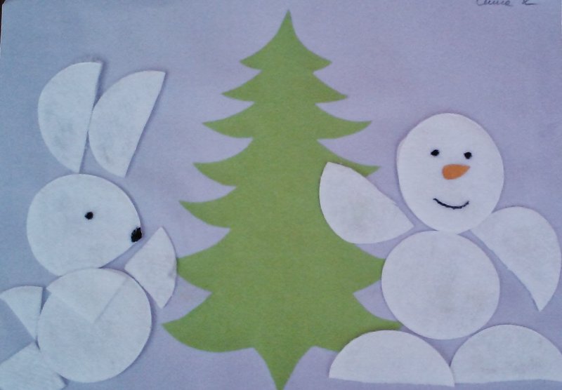 Аппликация Снеговик из бумаги