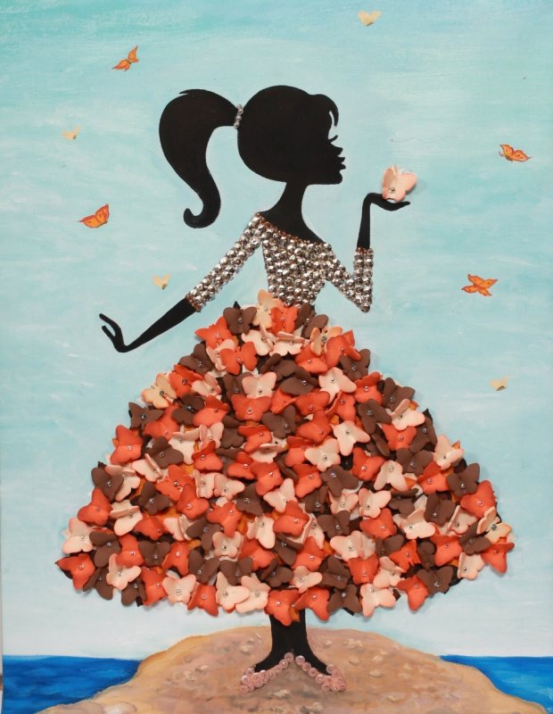 Мозаика из пайеток на холсте "девочка с бабочками" МХ-22
