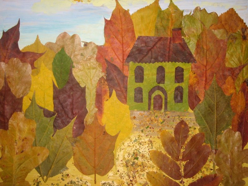 Аппликация из листьев на тему осень