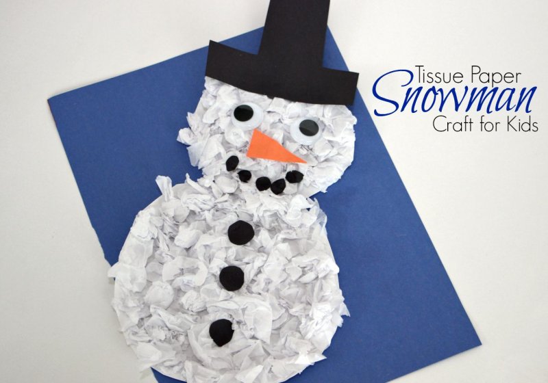 Аппликация Снеговик из кусочков бумаги