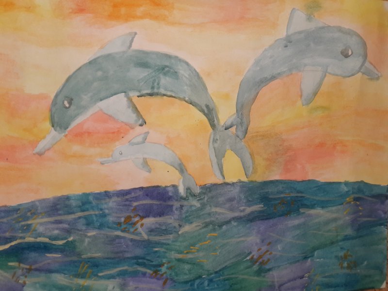 Дельфины рисунки красками