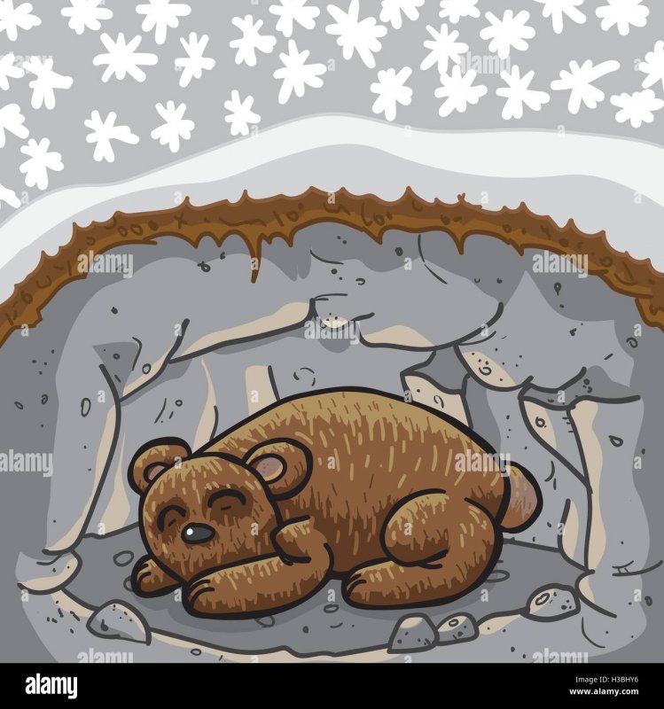 Медведь в берлоге рисунок красками