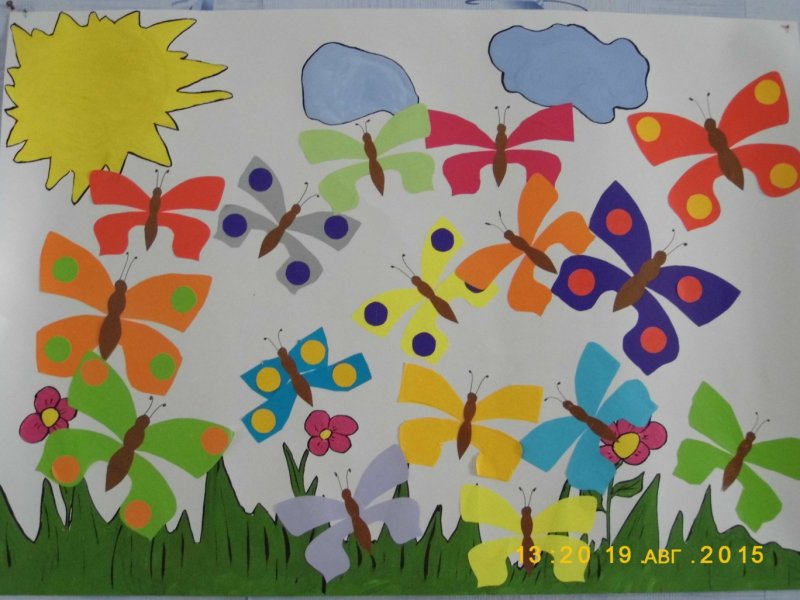 Аппликация из цветной бумаги цветы и бабочки