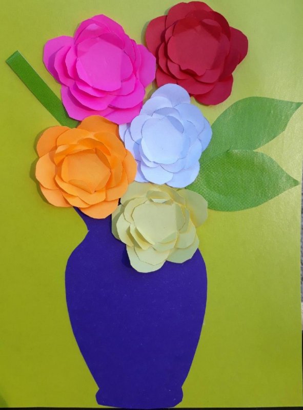 Аппликация цветов из цветной бумаги