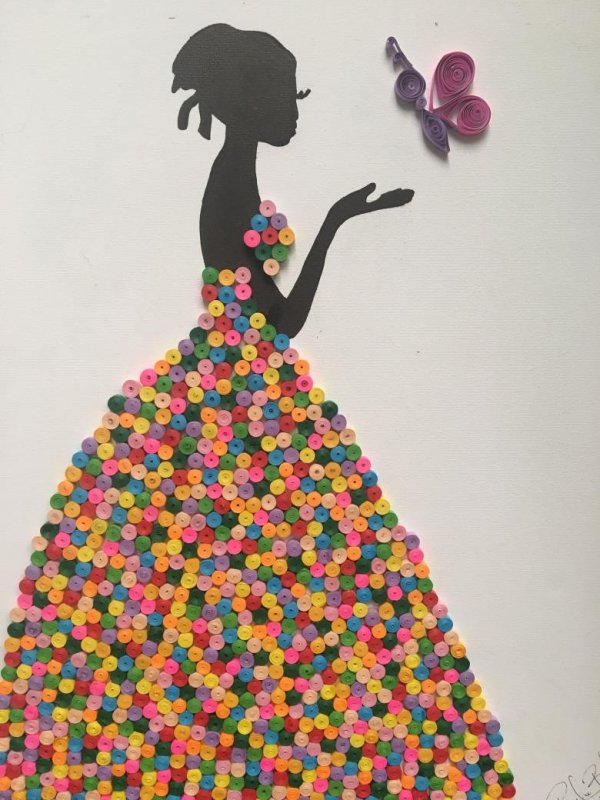 Девушка в платье из цветов аппликация